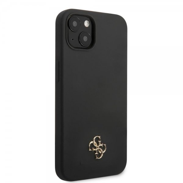 Guess iPhone 13 Kuori Silikoni Metalli Logo 4G Musta