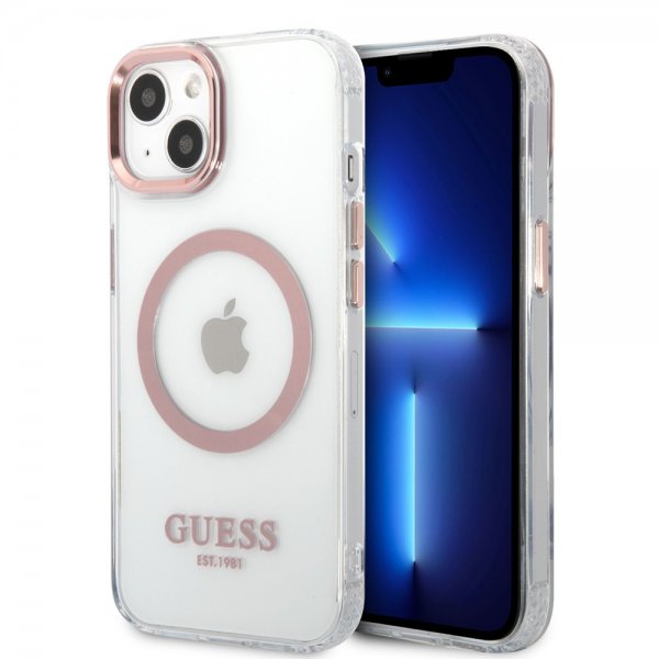 Guess iPhone 13 Kuori Läpinäkyvä MagSafe Vaaleanpunainen Läpinäkyvä