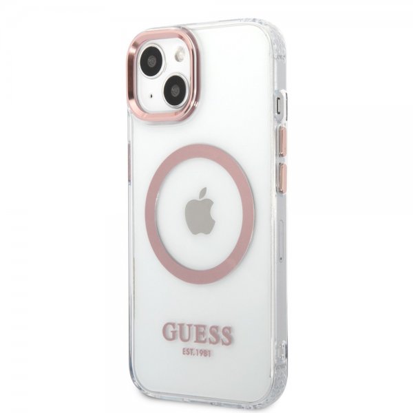 Guess iPhone 13 Kuori Läpinäkyvä MagSafe Vaaleanpunainen Läpinäkyvä