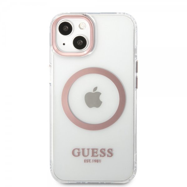 Guess iPhone 13 Kuori Läpinäkyvä MagSafe Vaaleanpunainen Läpinäkyvä