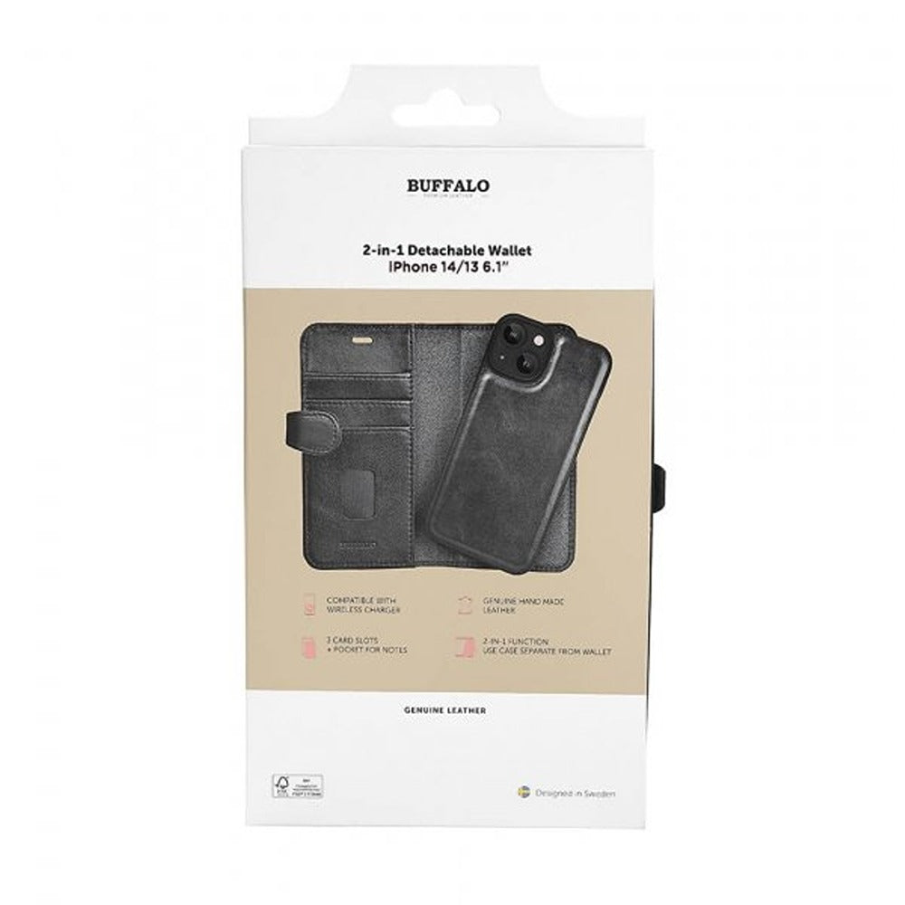 Buffalo iPhone 13/14/15 Kotelo 2-in-1 Irrotettava Lompakko Musta
