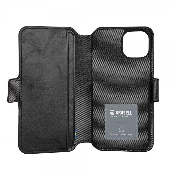 Krusell iPhone 14 Kotelo Leather PhoneWallet Musta