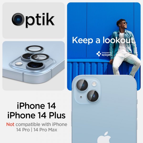 Spigen iPhone 14/iPhone 14 Plus Kamerasuojus GLAS.tR EZ Fit Optik Pro Sininen 2 kpl