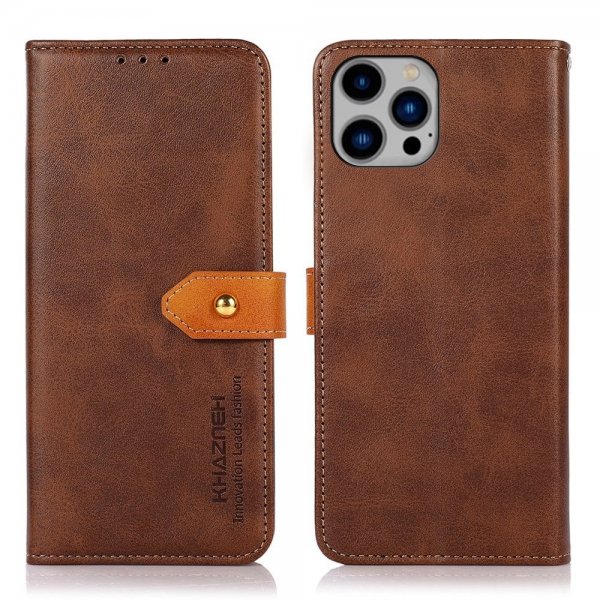 iPhone 14 Plus -kansi, jossa on läppä, ruskea