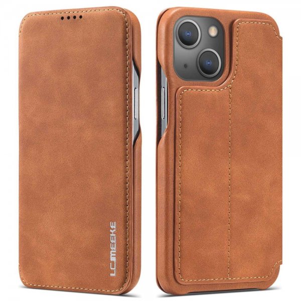 Lc.Imeeke iPhone 14 Plus Flip-suojakotelo, vaaleanruskea