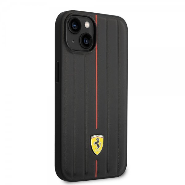 Ferrari iPhone 14 Plus -kuori, kohokuvioidut raidat, punainen