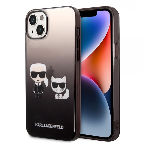 Karl Lagerfeld iPhone 14 Plus -suojakuori Karl & Choupette Gradient Musta