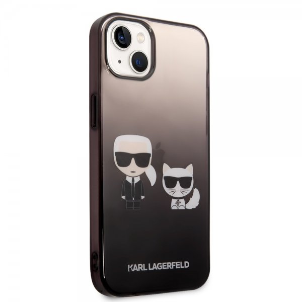 Karl Lagerfeld iPhone 14 Plus -suojakuori Karl & Choupette Gradient Musta