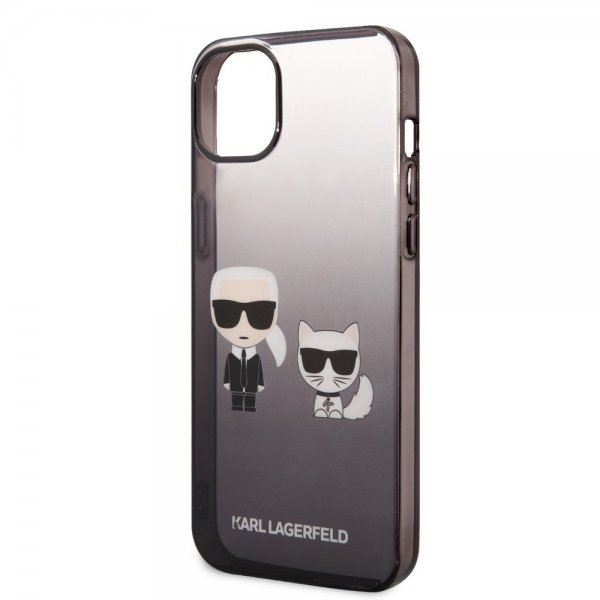 Karl Lagerfeld iPhone 14 Plus -suojakuori Karl & Choupette Gradient Musta