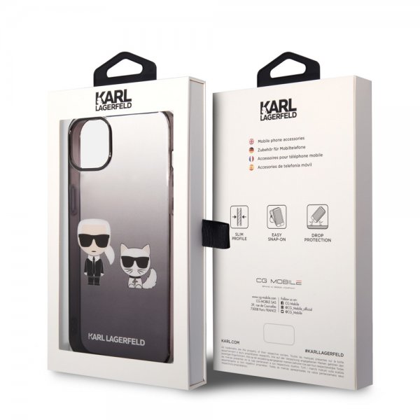 Karl Lagerfeld iPhone 14 Plus -suojakuori Karl & Choupette Gradient Musta