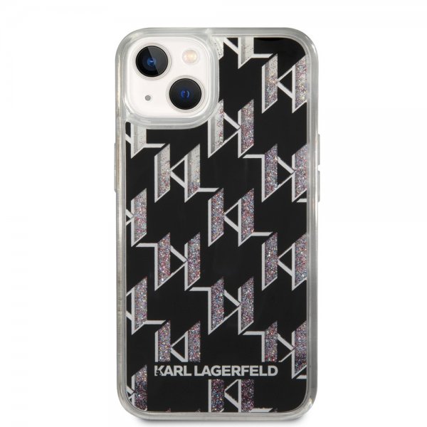 Karl Lagerfeld iPhone 14 Plus -suojakuori, Liquid Glitter Monogram, musta