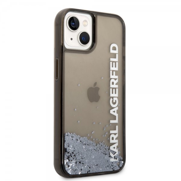 Karl Lagerfeld iPhone 14 Plus -suojakuori, Liquid Glitter, läpikuultava, musta