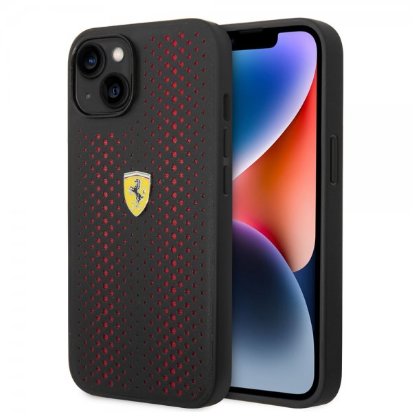 Ferrari iPhone 14 Plus Kuori Logo Rei'itetty Punainen