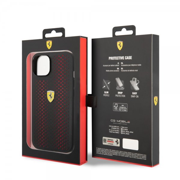 Ferrari iPhone 14 Plus Kuori Logo Rei'itetty Punainen
