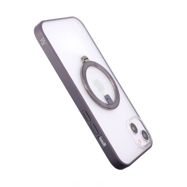 Rvelon iPhone 14 Plus -kuori, pyörivä MagSafe-jalusta, violetti