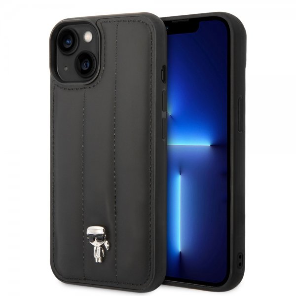 Karl Lagerfeld iPhone 14 Plus -kuori Quilted Nylon Puffy Case Ikonik Pin Musta