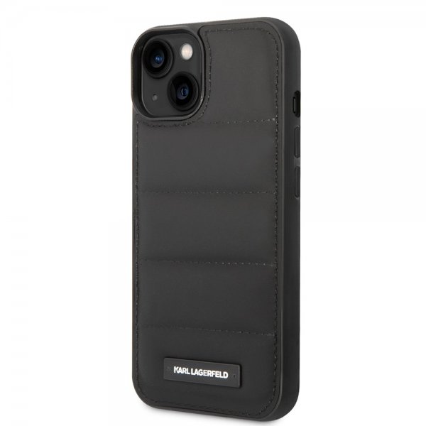 Karl Lagerfeld iPhone 14 Plus -kuori, tikattu nailoninen pörrökuori logomerkillä, musta