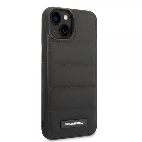 Karl Lagerfeld iPhone 14 Plus -kuori, tikattu nailoninen pörrökuori logomerkillä, musta