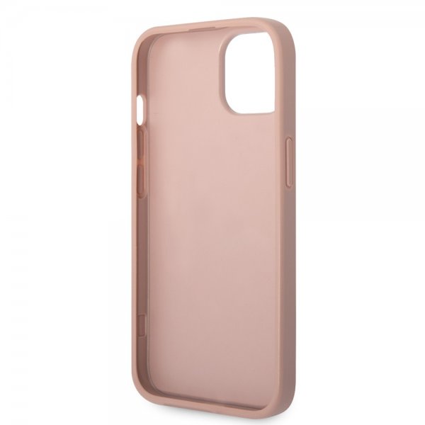 Guess iPhone 14 Plus -kuori Saffiano Metal Logo Stripes, pinkki