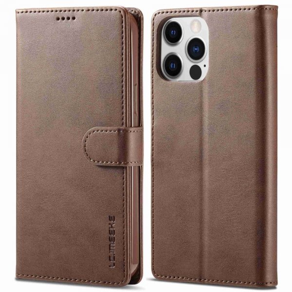 Lc.Imeeke iPhone 14 Pro -suojakuori korttipidikkeellä ja jalustatoiminnolla, tummanruskea