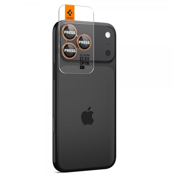 Spigen iPhone 14/15/16/17 Pro & Pro Max -kamerasuojus GLAS.tR EZ Fit Optik Pro 2-pakkaus Oranssi