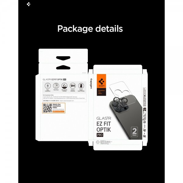 Spigen iPhone 14/15/16/17 Pro & Pro Max -kamerasuojus GLAS.tR EZ Fit Optik Pro 2-pakkaus Oranssi