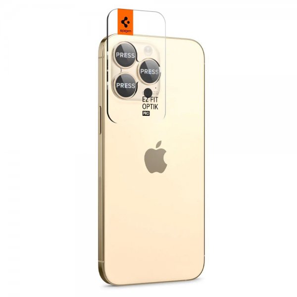 Spigen iPhone 14 Pro/iPhone 14 Pro Max -kameran suoja GLAS.tR EZ Fit Optic Pro Gold 2-pakkaus
