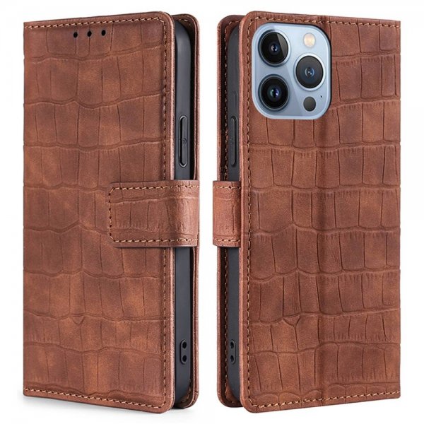 iPhone 14 Pro Max Kotelo Krokotiilikuvio Ruskea