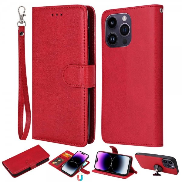 iPhone 14 Pro Max -kotelo irrotettavalla kuorella, KT Leather Series-3, punainen