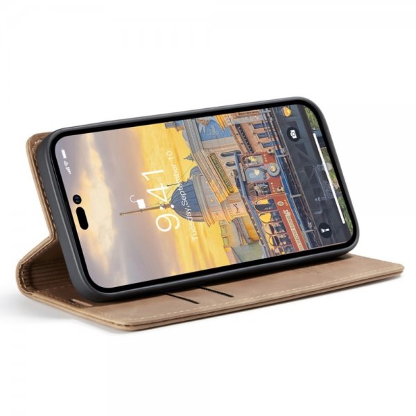 CaseMe iPhone 14 Pro Max Retro Flip Ruskea suojakotelo