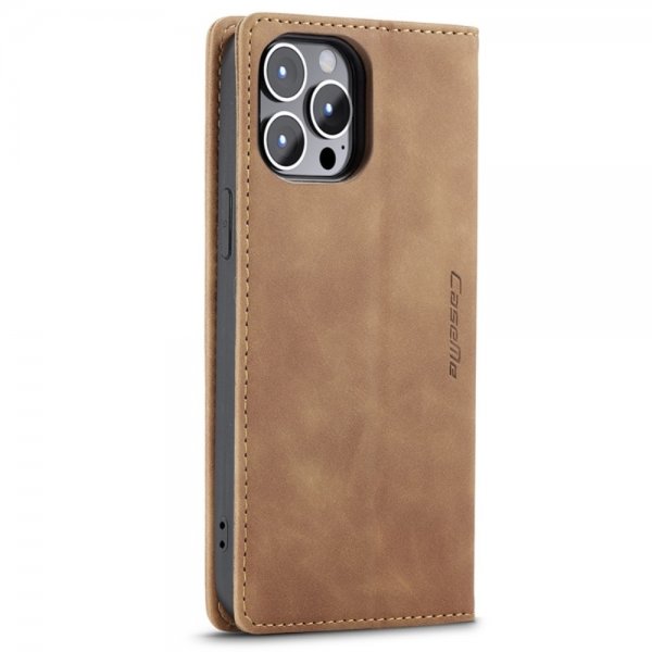 CaseMe iPhone 14 Pro Max Retro Flip Ruskea suojakotelo