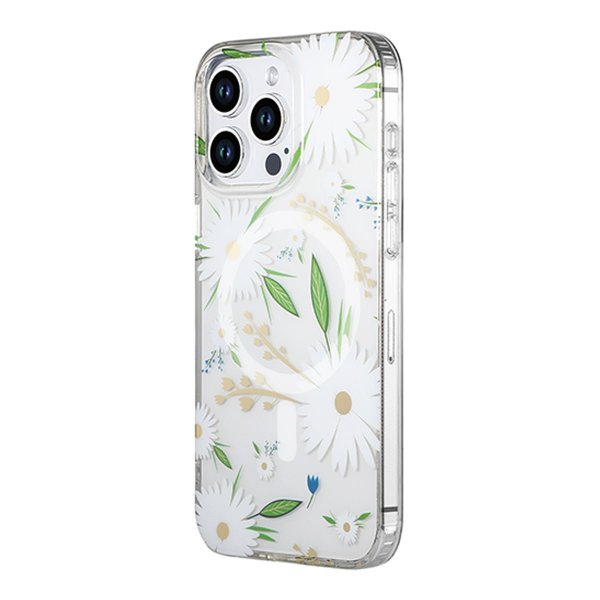 iPhone 14 Pro Max Kuori Kukkakuvio MagSafe Valkoinen