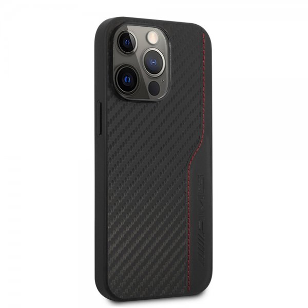 AMG iPhone 14 Pro Max Kuori Hiilikuitu-efekti Leimattu Logo Musta