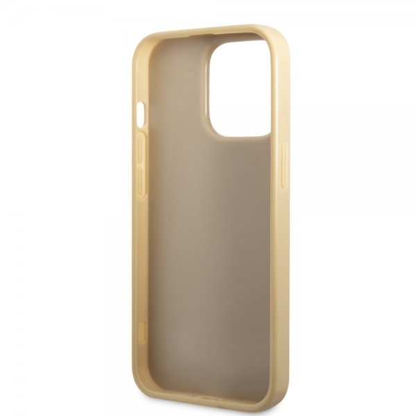 Guess iPhone 14 Pro Max Suojakuori Glitter Flakes Metal Logo Kulta
