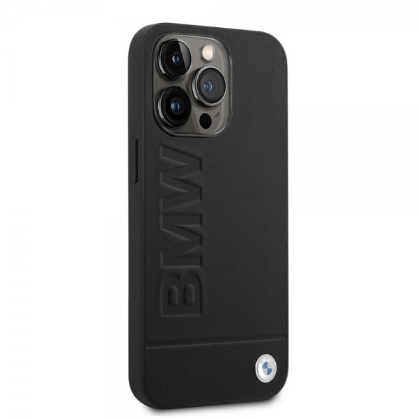 BMW iPhone 14 Pro Max Suojakuori Hot Stamp Metal Logo Musta