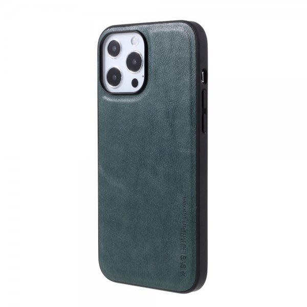 X-Level iPhone 14 Pro Max -kuoret, nahkatekstuuri, vihreä
