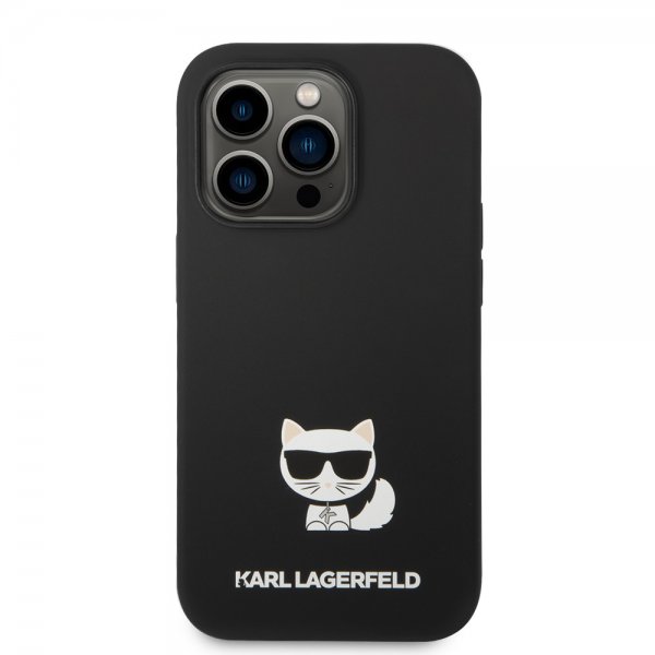 Karl Lagerfeld iPhone 14 Pro Max Suojakuori Nestemäinen Silikoni Choupette Musta