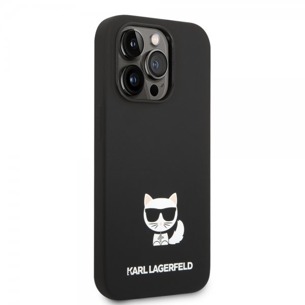 Karl Lagerfeld iPhone 14 Pro Max Suojakuori Nestemäinen Silikoni Choupette Musta