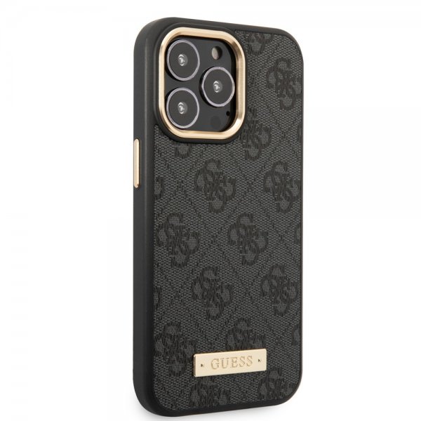 Guess iPhone 14 Pro Max Kuoret Metallilevy Logo MagSafe Musta