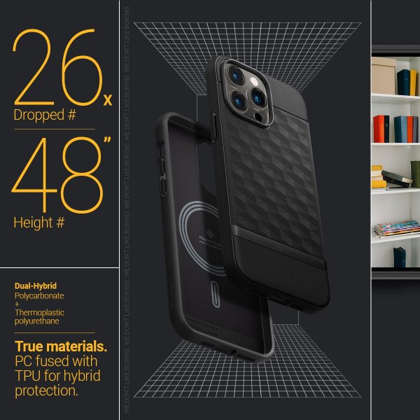 Caseology iPhone 14 Pro Max -kuori, Parallax Mag, matta musta