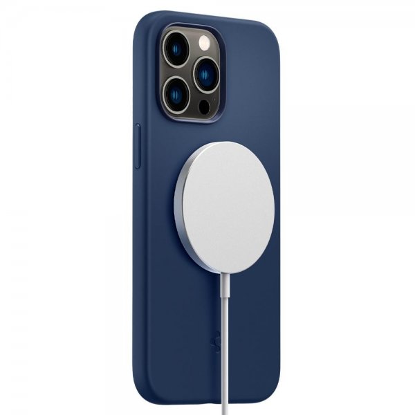 Spigen iPhone 14 Pro Max -kuori, Silicone Fit MagFit, laivastonsininen