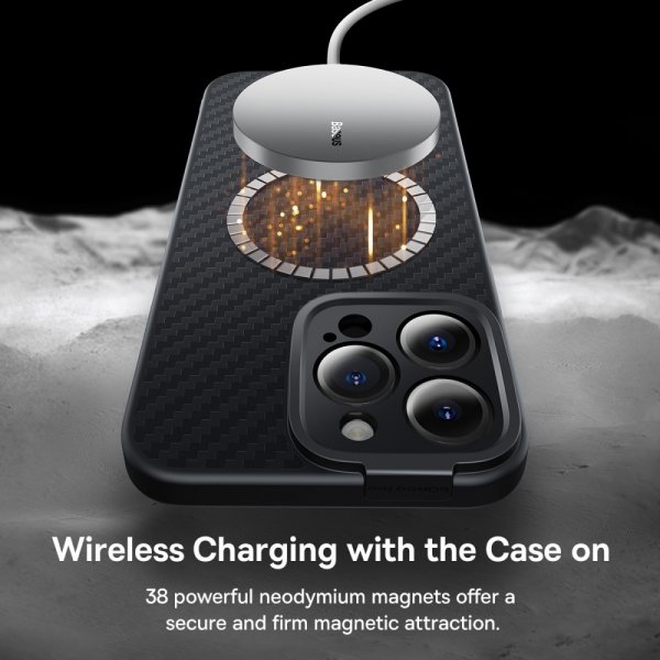 Baseus iPhone 14 Pro Max Kuori Synthetic Fiber MagSafe Musta