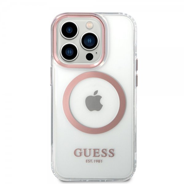 Guess iPhone 14 Pro Max -kuori läpinäkyvä MagSafe pinkki läpinäkyvä