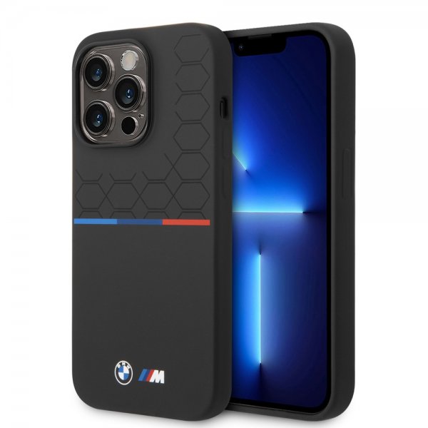BMW iPhone 14 Pro Max Kuori Tricolor Line & Logo Musta