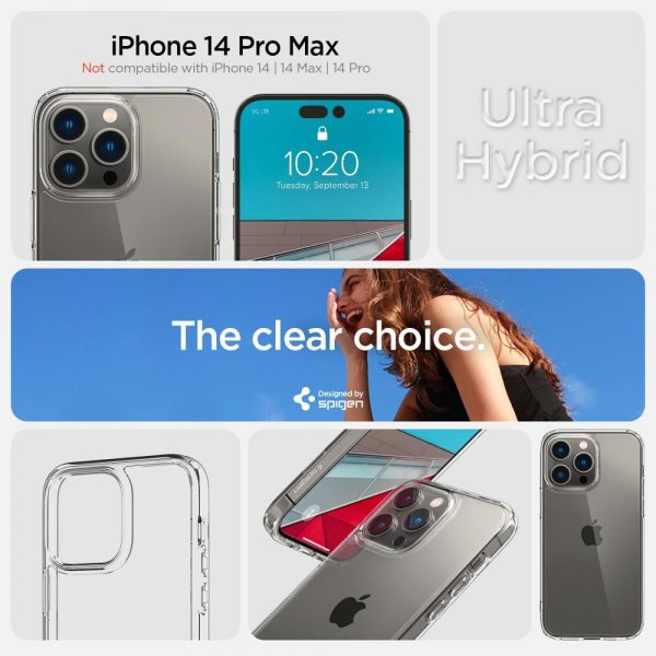 Spigen iPhone 14 Pro Max Ultra Hybrid -suojakuori, kirkas