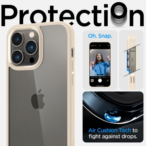 Spigen iPhone 14 Pro Max Ultra Hybrid -kuori, hiekanvärinen