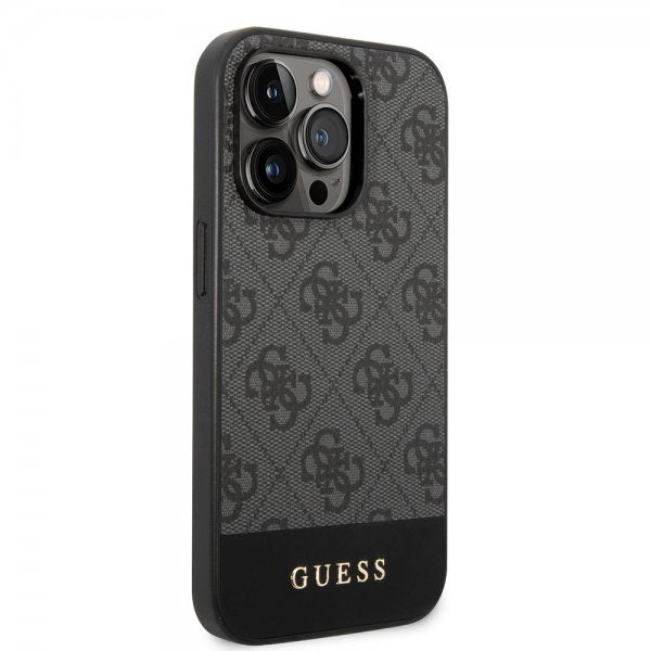 Guess iPhone 14 Pro Kuori Bottom Stripe Metal Logo Harmaa