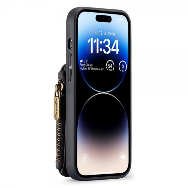 CaseMe iPhone 14 Pro Kuori C20 Korttipaikka Vetoketju Musta