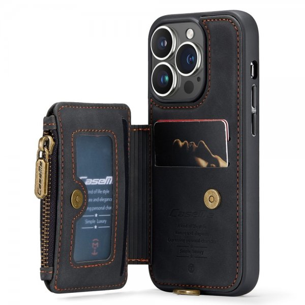 CaseMe iPhone 14 Pro Kuori C20 Korttipaikka Vetoketju Musta
