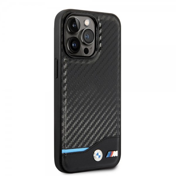 BMW iPhone 14 Pro Kuori Hiilikuituvaikutelma Painettu Logo Musta